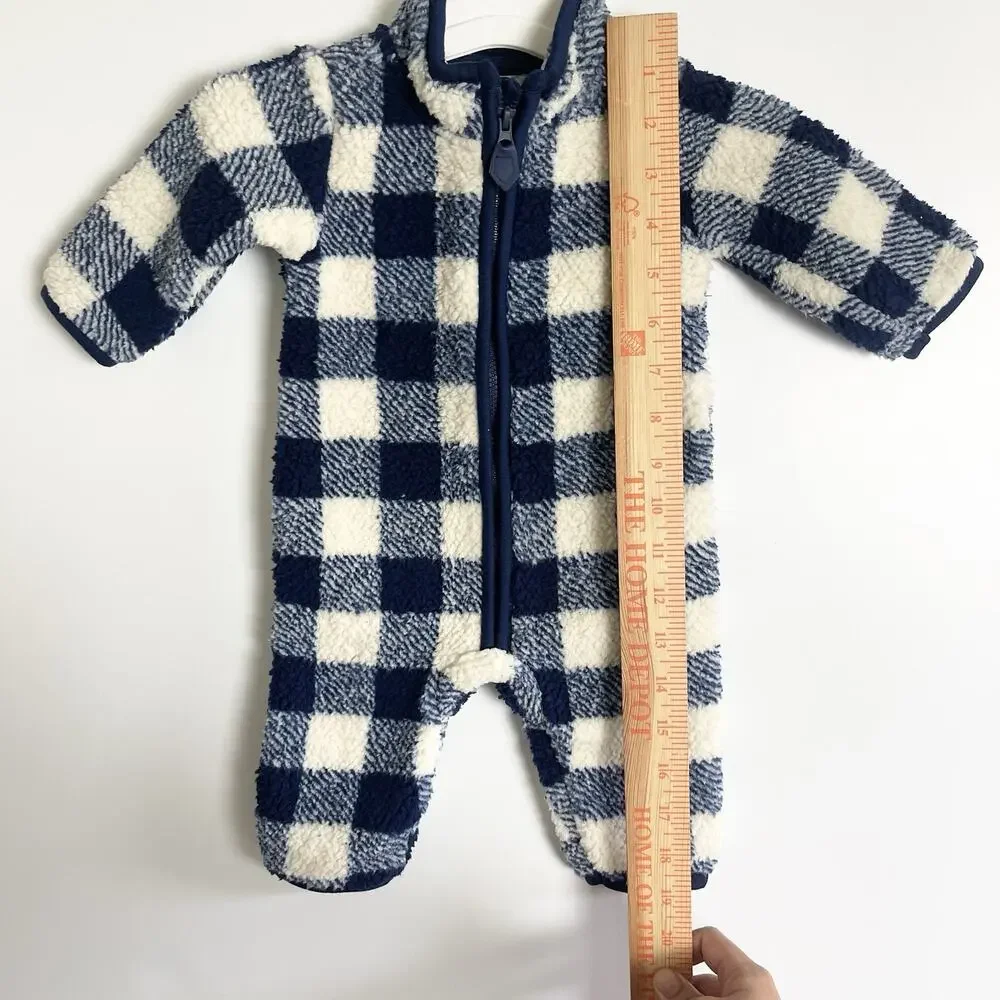Carters‎ Zip-Up 1 Piece Warm Long Sleeve Easy Care Jumpsuit Blue Plaid 3 Months